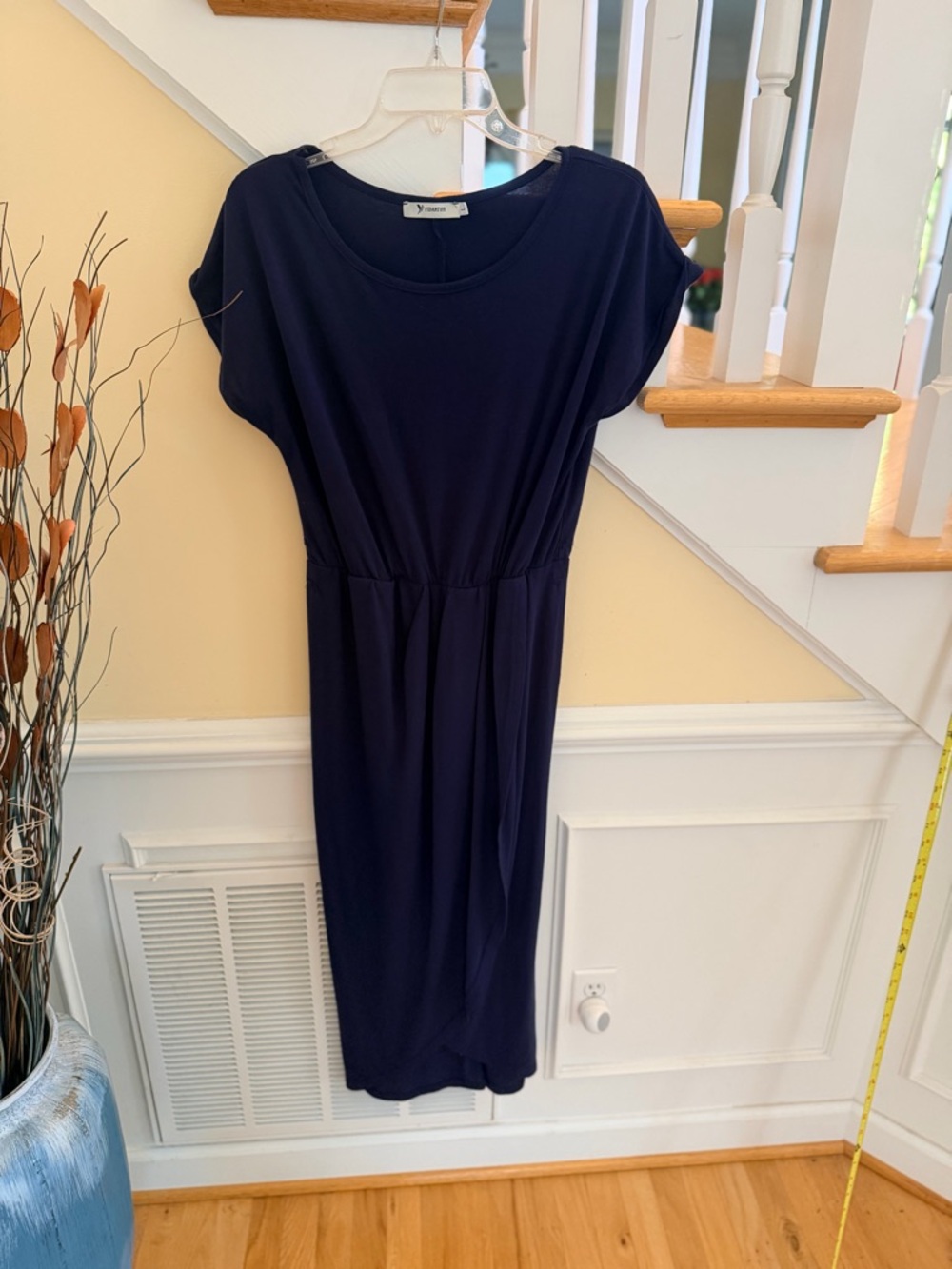 Ladies Size Large Yidarton Classic Navy Short Sleeve Midi Dress w/Cinched Waist